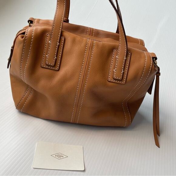 Fossil Emma leather satchel tan purse - Picture 5 of 16
